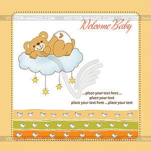 Baby shower card with sleepy teddy bear - vector image