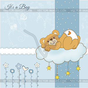 Baby shower card with sleepy teddy bear - vector clipart