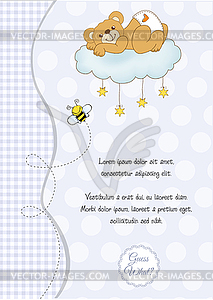 Baby shower card with sleepy teddy bear - color vector clipart