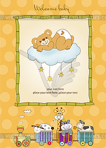 Baby shower card with sleepy teddy bear - vector image