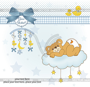 Baby shower card with sleepy teddy bear - vector clipart