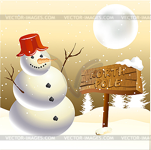 Snowman at North pole - vector clipart