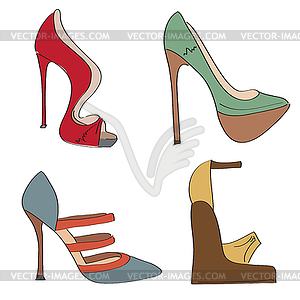 Items shoes set on high heel - vector image