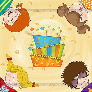 Kids celebrating birthday party - vector clip art