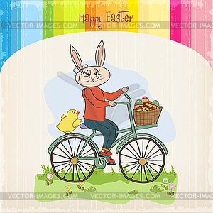 Easter bunny with basket of Easter eggs - vector clipart / vector image