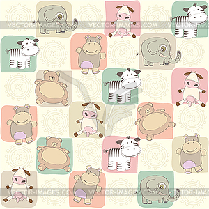 Childish pattern with toys - color vector clipart