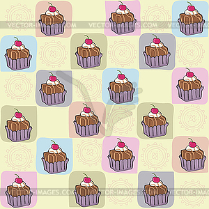 Childish pattern with cupcakes - color vector clipart