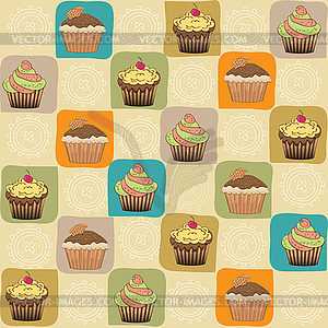 Childish pattern with cupcakes - vector image