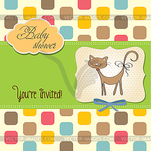 New baby shower card with cat - vector image