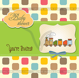 Baby shower card with toy train - vector clipart