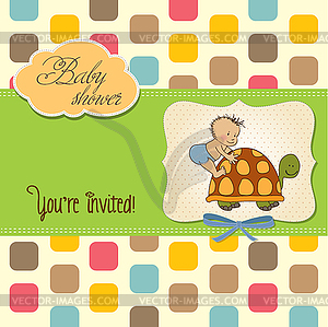 Funny baby boy announcement card - color vector clipart