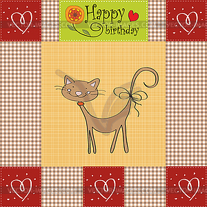 Birthday card with funny cat - vector image