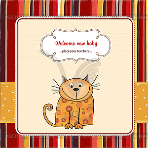 New baby shower card with cat - vector image