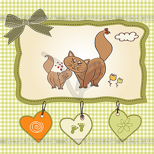 New baby kitten with his mother - vector clipart