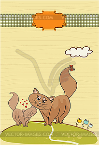 New baby kitten with his mother - vector clip art