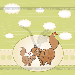 New baby kitten with his mother - vector clipart