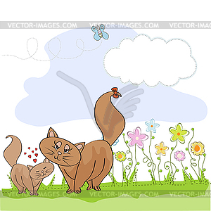 New baby kitten with his mother - vector clipart