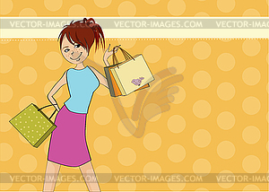 Pretty girl at shopping - vector clipart