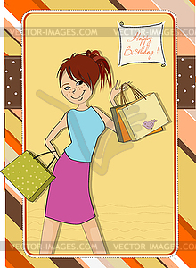 Pretty girl at shopping - vector image