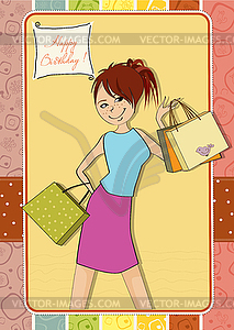 Pretty girl at shopping - vector clipart