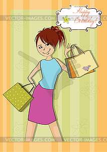 Pretty girl at shopping - vector EPS clipart