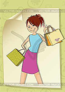 Pretty girl at shopping - stock vector clipart