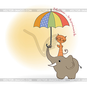 Baby shower card with funny elephant and little - vector image