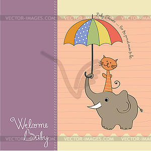 Baby shower card with funny elephant and little - royalty-free vector image