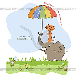 Baby shower card with funny elephant and little - vector clip art