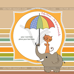 Baby shower card with funny elephant and little - vector image