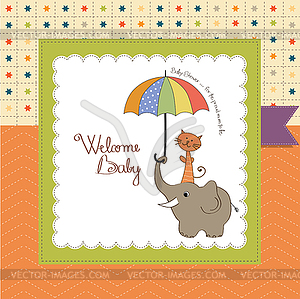 Baby shower card with funny elephant and little - vector image