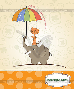 Baby shower card with funny elephant and little - vector image