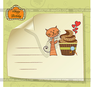 День рождения открытки с кекс и кошки - векторное изображение EPS