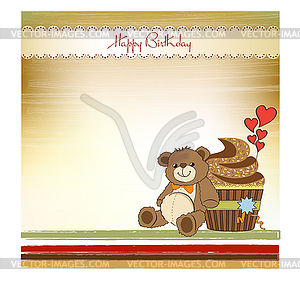 День рождения открытки с кексом и плюшевого мишку - клипарт в формате EPS