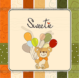 Baby invitation with teddy bear and balloons - vector clipart