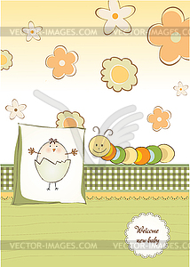 Welcome baby card with chicken - vector image