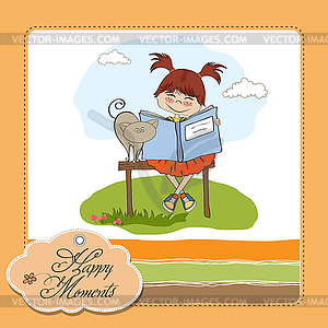 Young sweet girl reading book - vector clipart