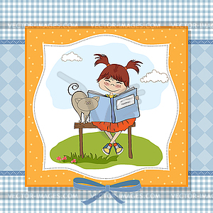 Young sweet girl reading book - vector clipart