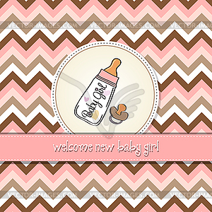 New baby girl announcement card with milk bottle an - vector clipart / vector image