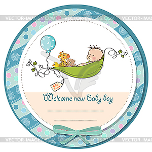 Little boy sleeping in pea been, baby announcement - vector clip art