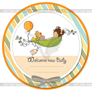 Little girl siting in pea been. baby announcement - vector clipart / vector image