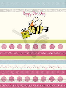 Birthday card with bee - vector image