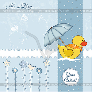 Baby shower card with duck toy - vector clip art