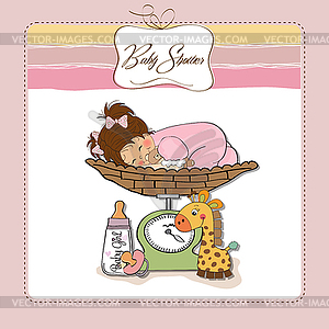 Baby girl on on weighing scale - vector clipart