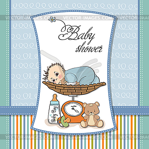 Baby boy weighed on scale - vector image