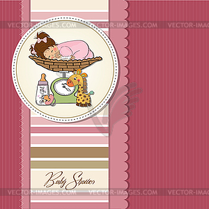 Baby girl on on weighing scale - vector clipart