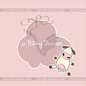 New baby announcement card with cow - vector clip art