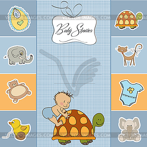 Funny baby boy announcement card - vector image