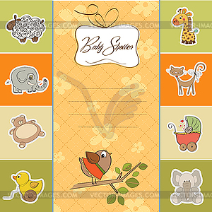 Welcome baby card with funny little bird - vector clip art