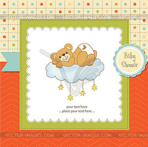 Baby shower card with sleepy teddy bear - vector image